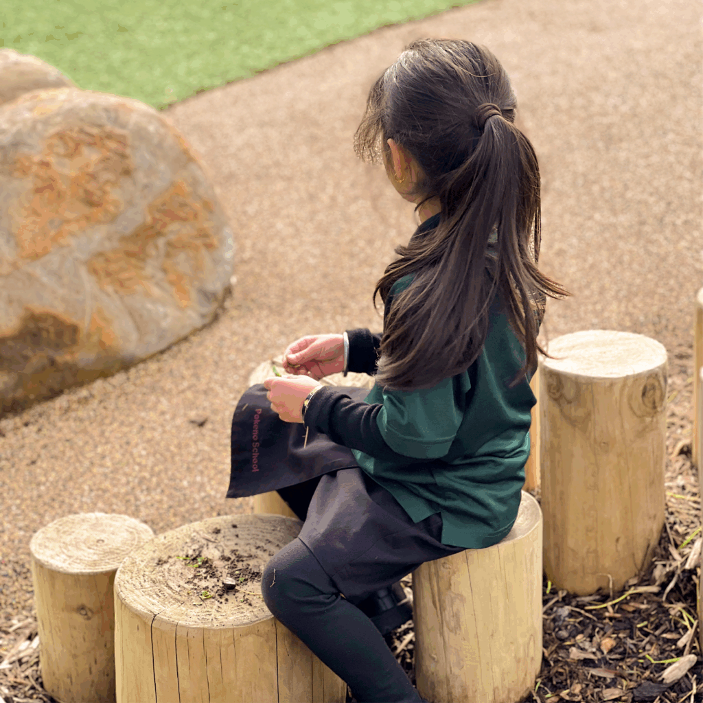 Child playing on log end steppers