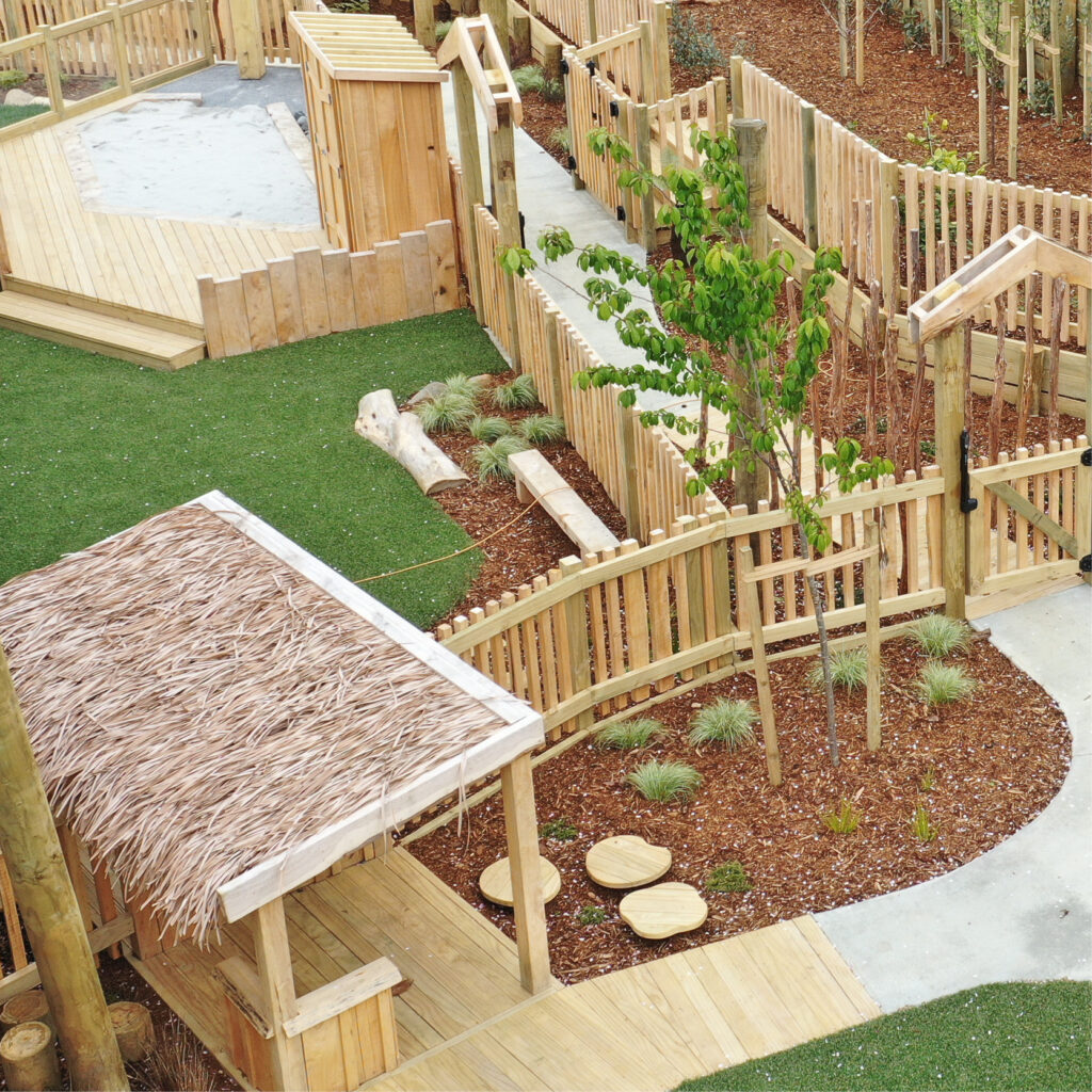 Aerial shot of natural childcare centre playground