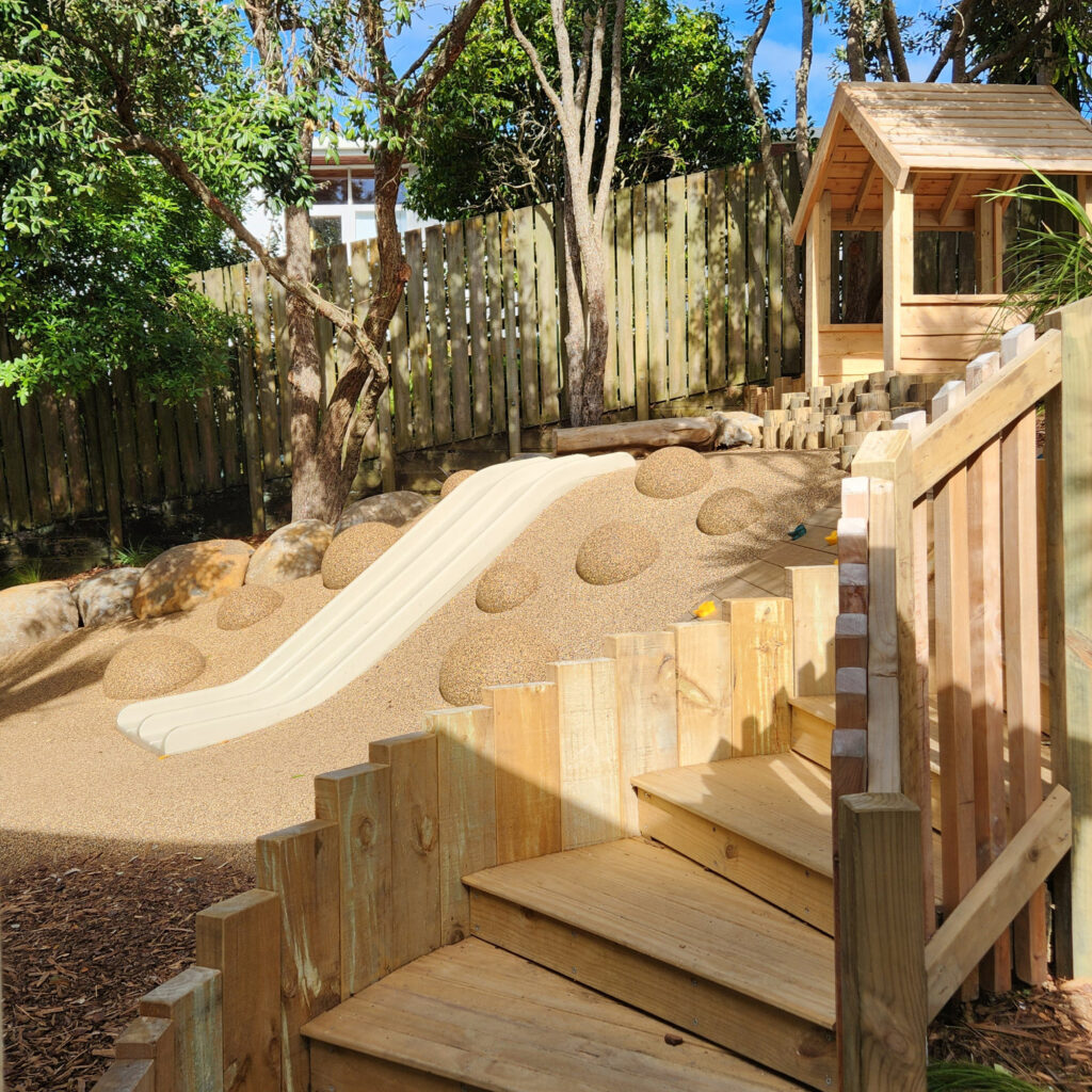 Winding stairs and a natural playground
